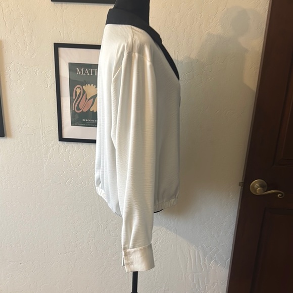 Karl Lagerfeld Black and White Blouse with Draped Front - Picture 4 of 7